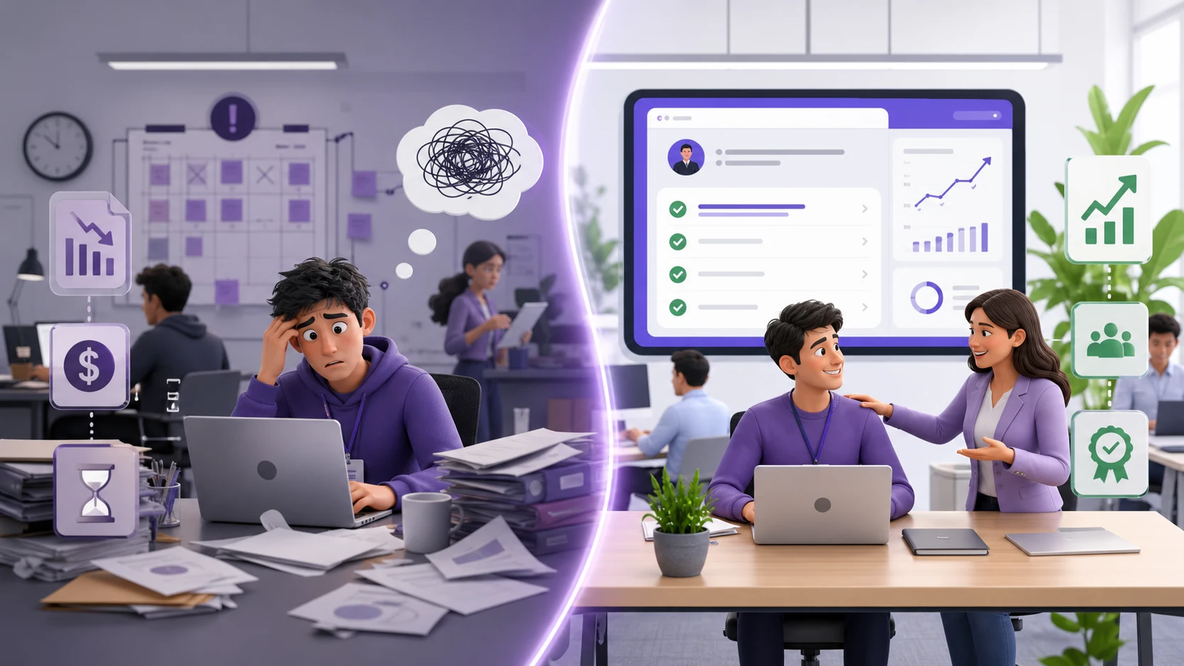 Employee onboarding LMS visual showing poor onboarding hidden costs compared with structured onboarding retention benefits